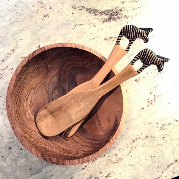 Jedando Handicrafts Hand - Carved Zebra Salad Serving Set - Picture 5 of 7